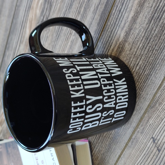 Coffee Keeps Me Busy Until Its Acceptable To Drink Wine Black and White Mug - Picture 1 of 6